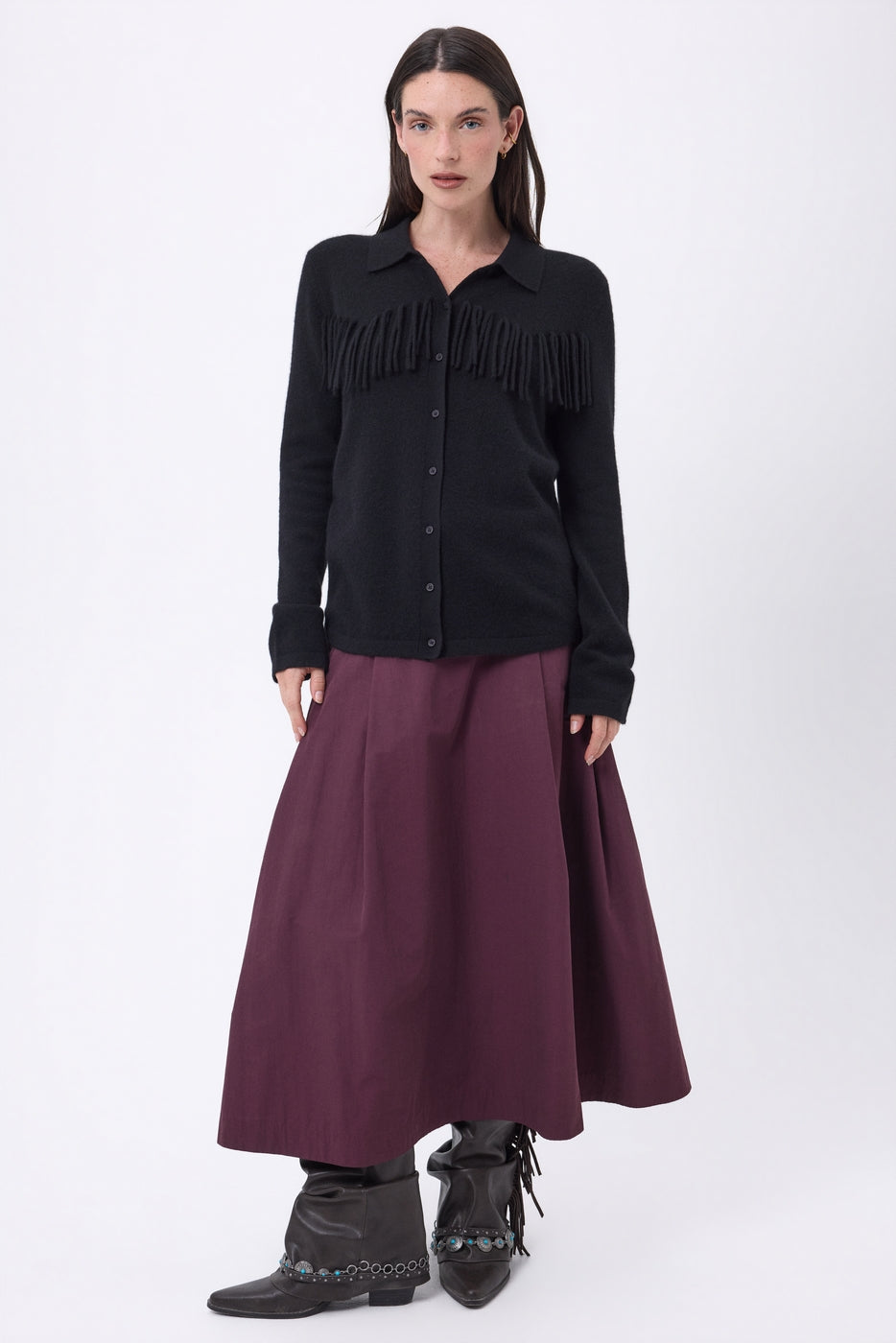 Chemise À Franges Devant Santa - Noir - Femme - 100% Cachemire