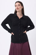 Chemise À Franges Devant Santa - Noir - Femme - 100% Cachemire