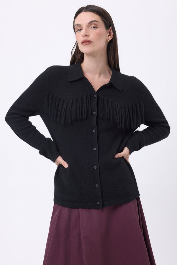 Chemise À Franges Devant Santa - Noir - Femme - 100% Cachemire