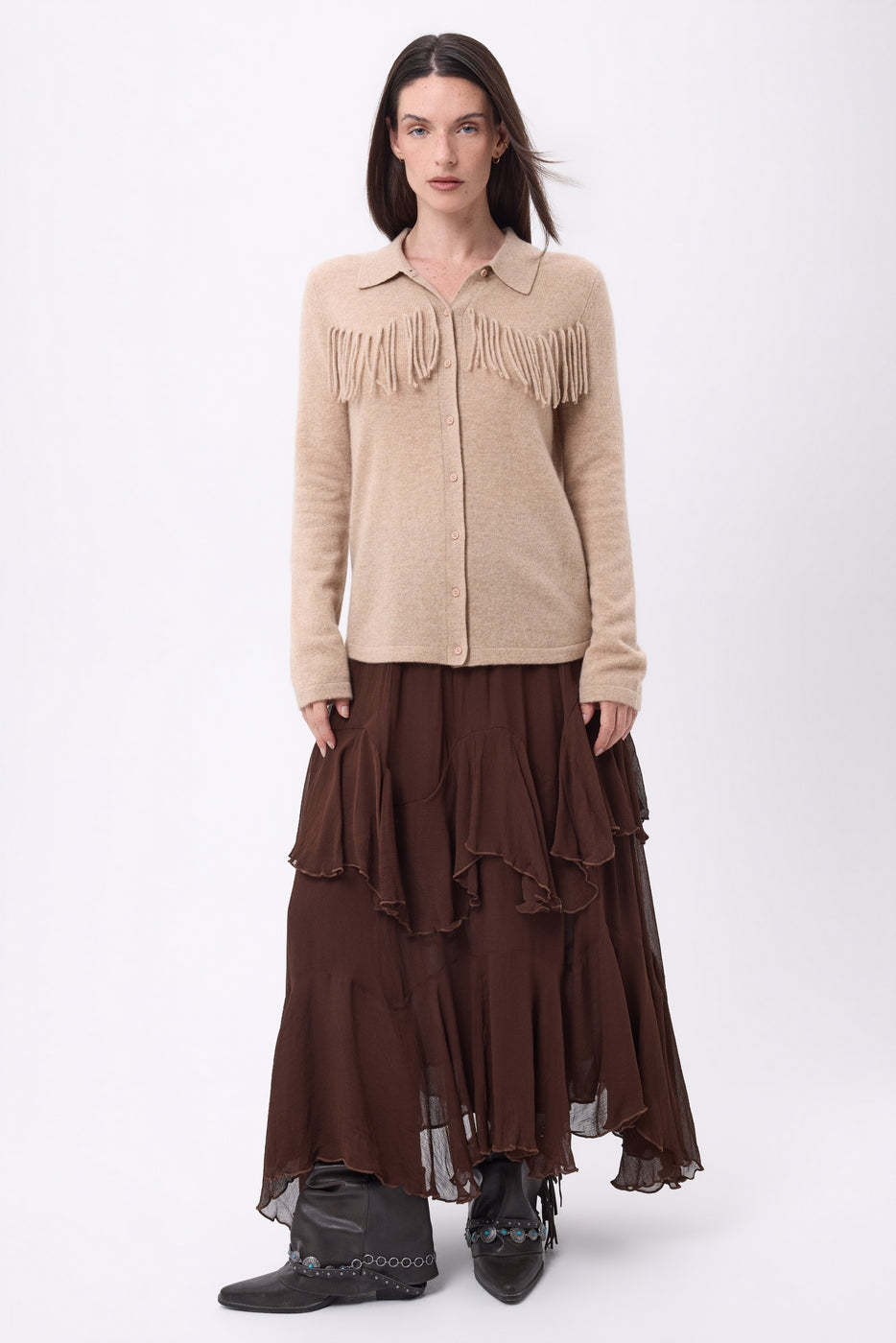 Chemise À Franges Devant Santa - Beige Creme - Femme - 100% Cachemire