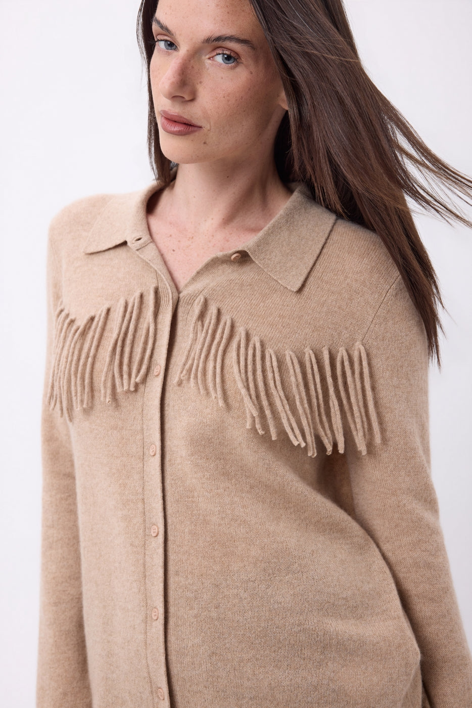 Chemise À Franges Devant Santa - Beige Creme - Femme - 100% Cachemire