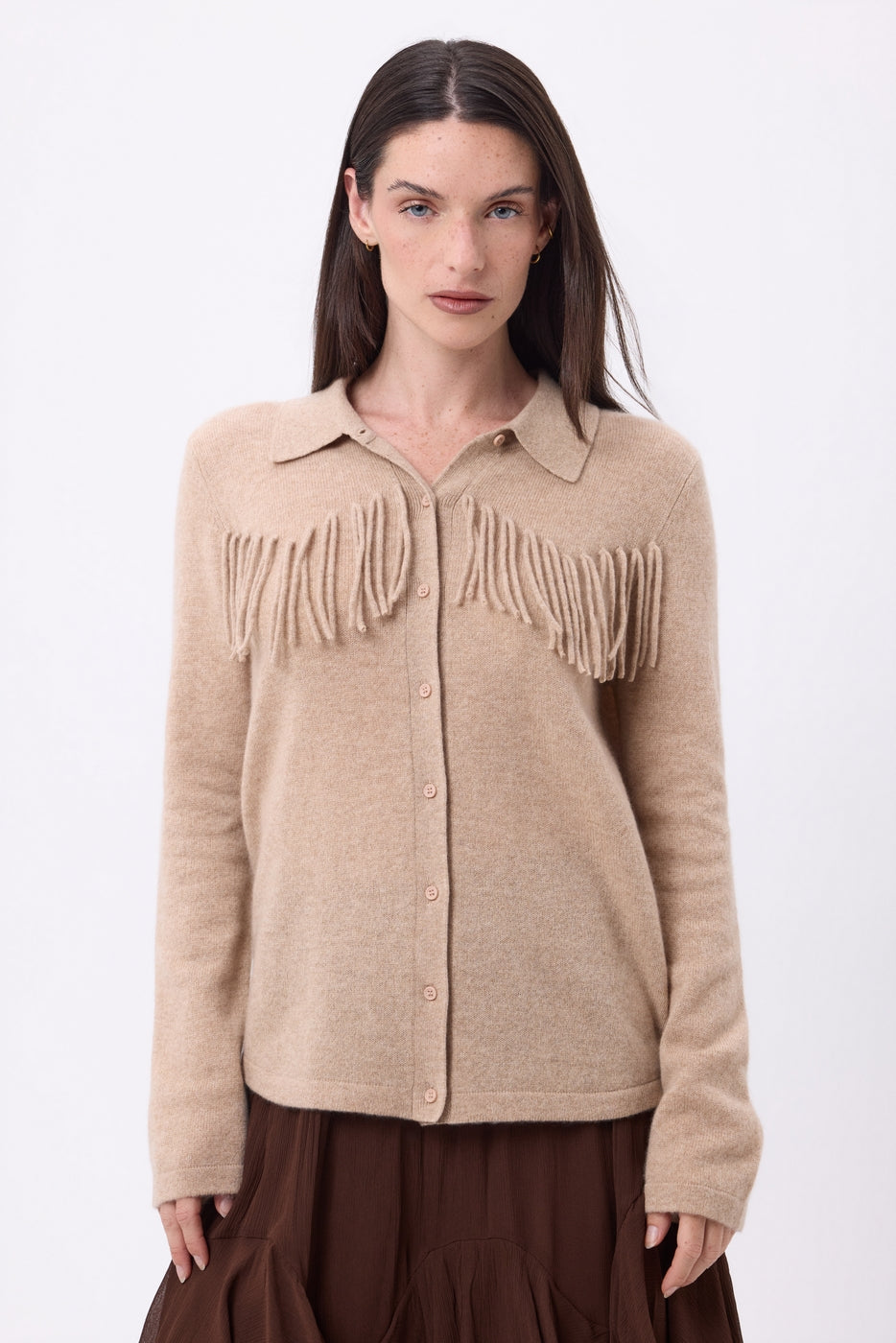 Chemise À Franges Devant Santa - Beige Creme - Femme - 100% Cachemire