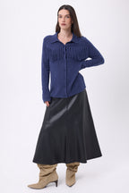 Chemise À Franges Devant Santa - Bleu Indigo - Femme - 100% Cachemire