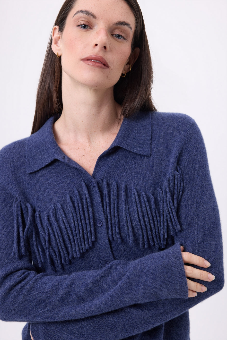 Chemise À Franges Devant Santa - Bleu Indigo - Femme - 100% Cachemire