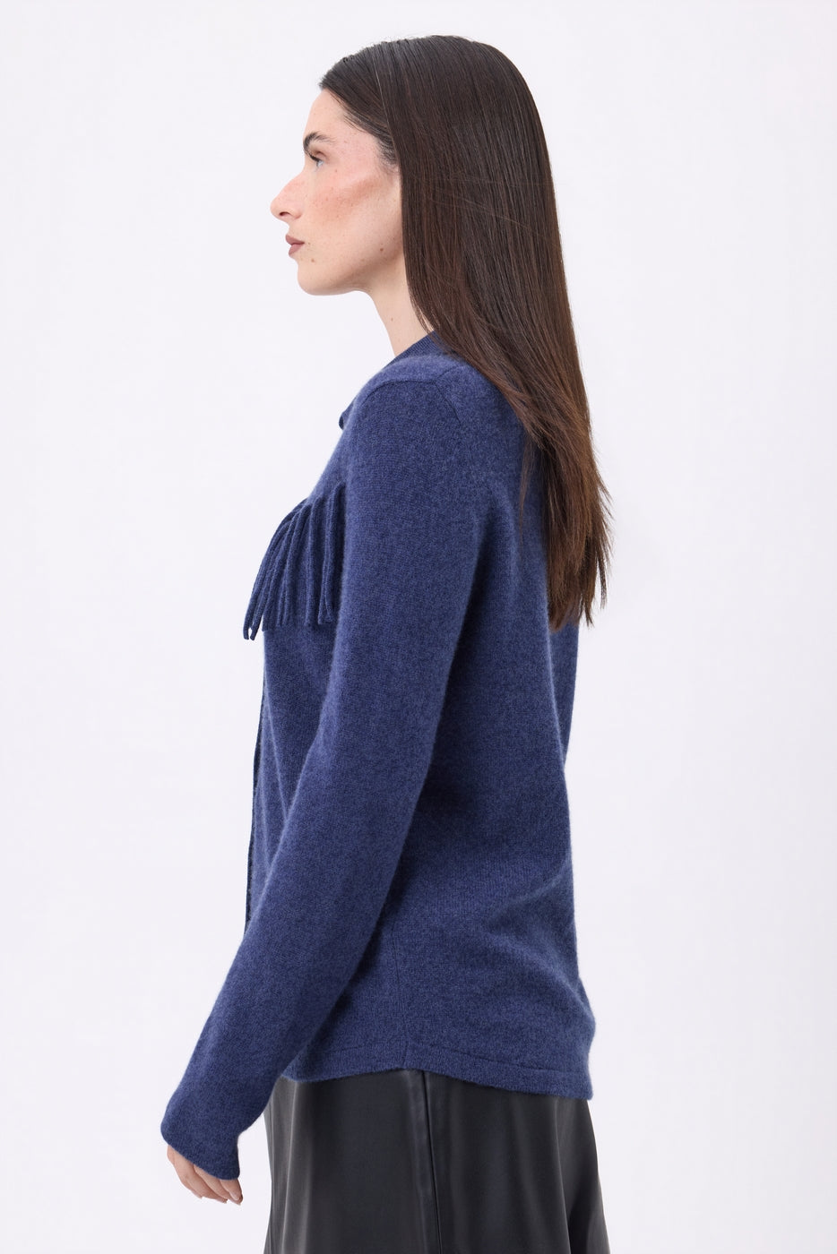 Chemise À Franges Devant Santa - Bleu Indigo - Femme - 100% Cachemire