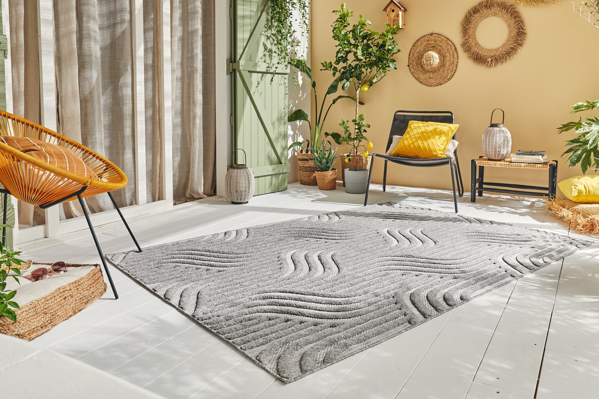 Alfombra con motivos gráficos para interior y exterior Santorini Grey: SAN989GRI Alfombras Nazar
