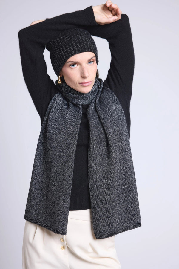 Unisex Lurex Stole Scarf - Black Silver Lurex - Mixed