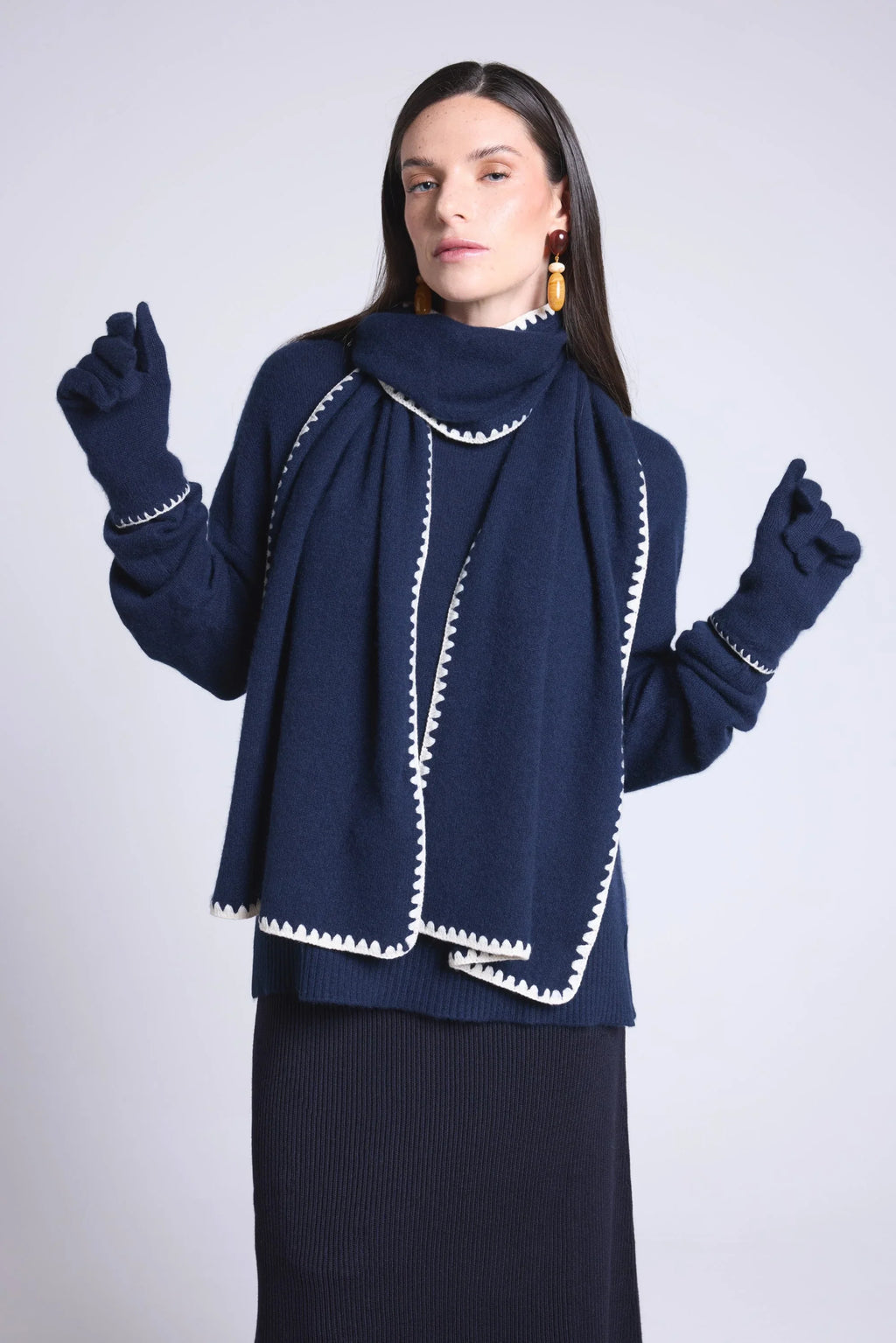 Echarpe Etole Surpiqures Scarf - Bleu Marine Blanc - Mixte
