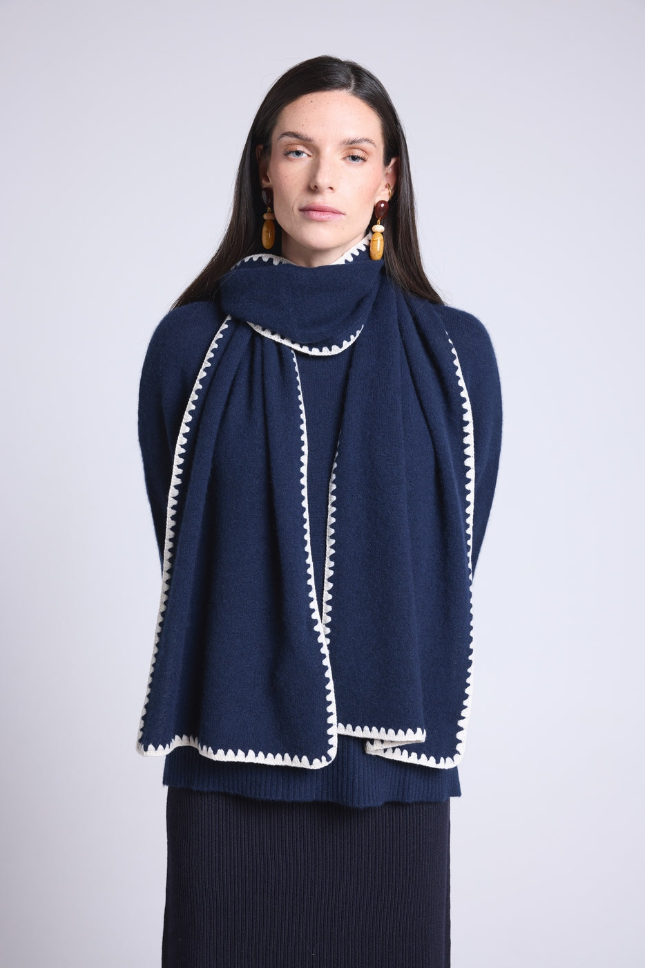 Echarpe Etole Surpiqures Scarf - Bleu Marine Blanc - Mixte