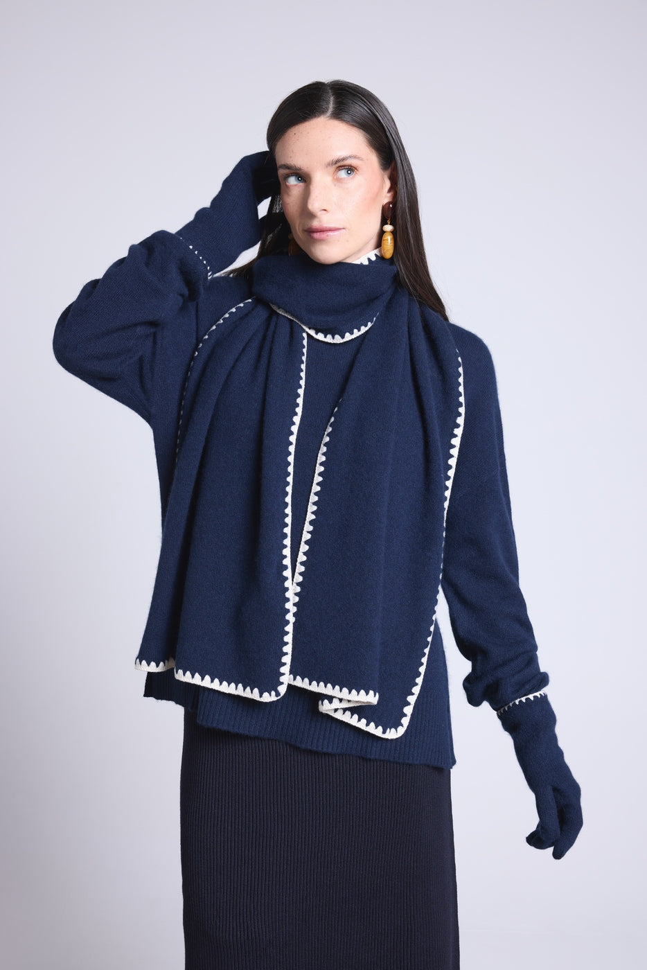 Echarpe Etole Surpiqures Scarf - Bleu Marine Blanc - Mixte