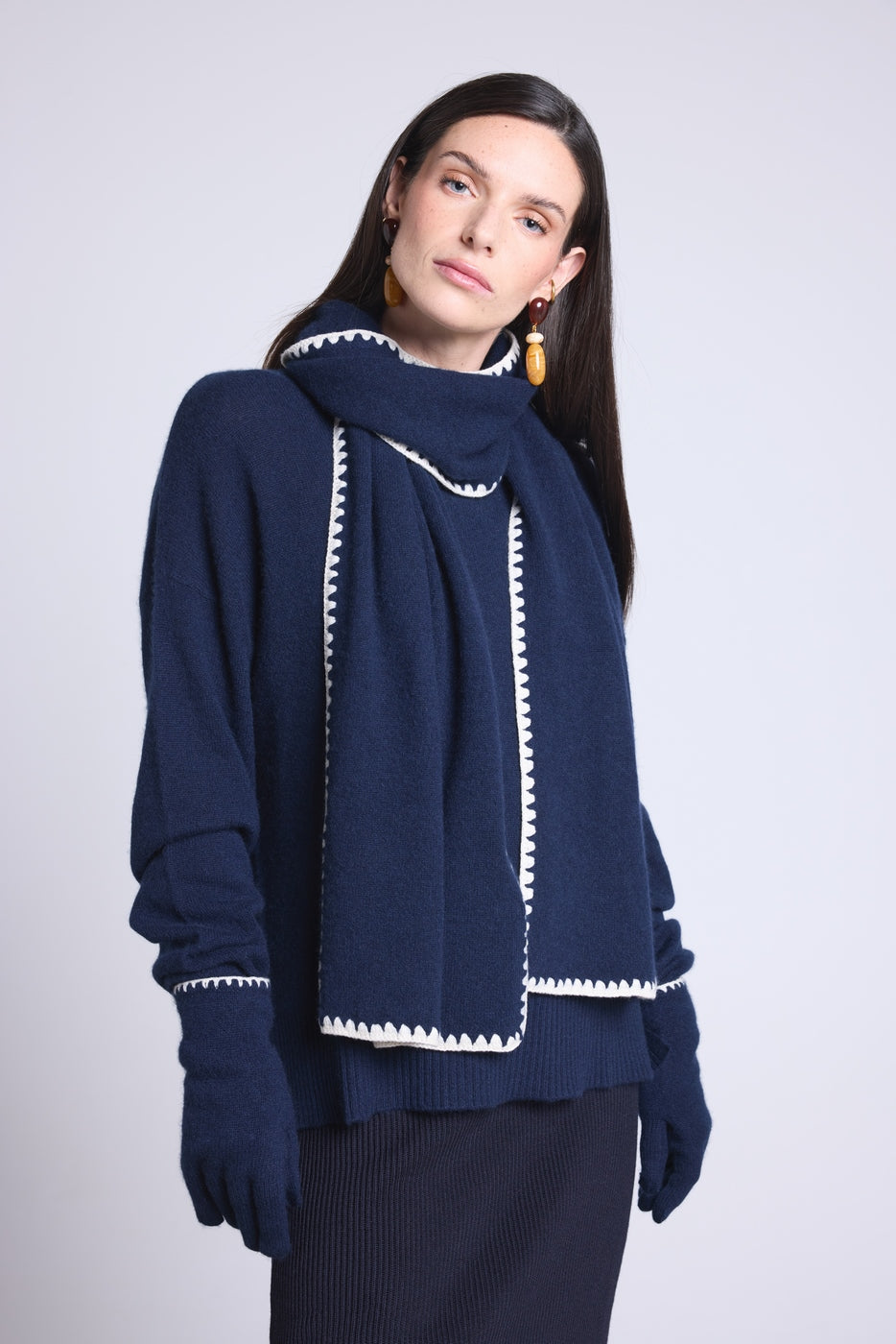 Echarpe Etole Surpiqures Scarf - Bleu Marine Blanc - Mixte