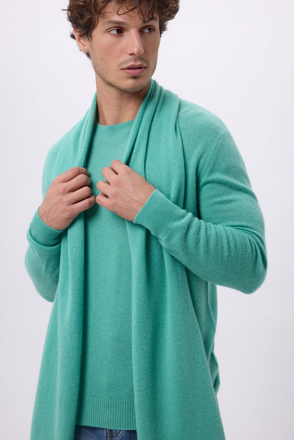 Sciarpa stola - Verde pastello - Unisex - 100% cashmere