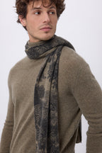 Sciarpa Stampata Jungle TJ - Khaki Melange - Unisex - 100% Cashmere