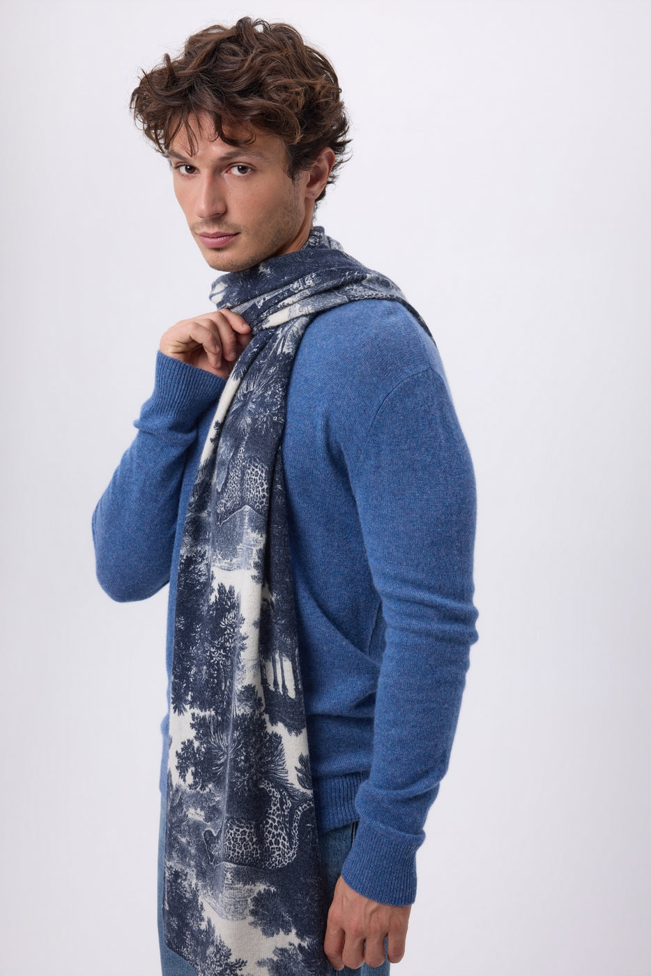 Sciarpa stampata Jungle TJ - Blu navy - Unisex - 100% cashmere