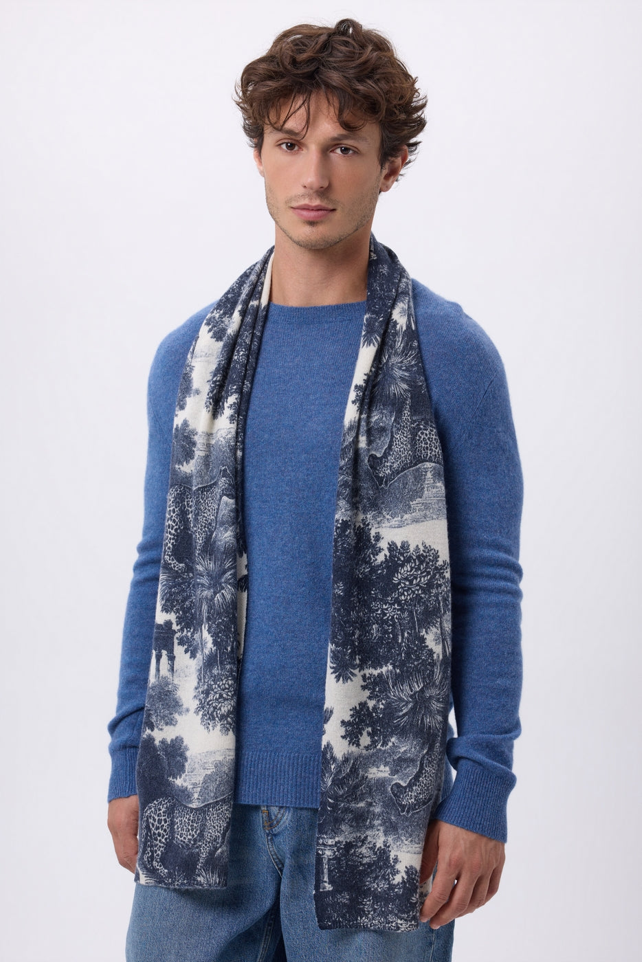 Sciarpa stampata Jungle TJ - Blu navy - Unisex - 100% cashmere