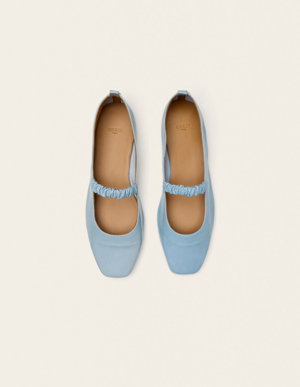 Ballerines Serra - Cuir Plissé Verni Bleu Glacé - Femme