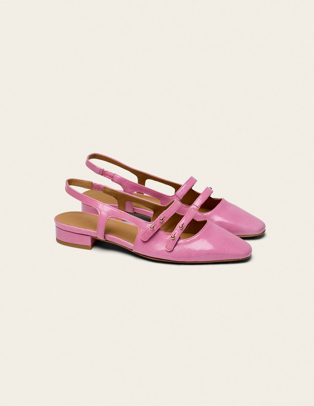 Ballerines Soli - Cuir Verni Plisse Rose - Femme