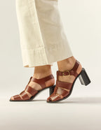 Sandalias Tacón Flango - Piel Caoba - Mujer