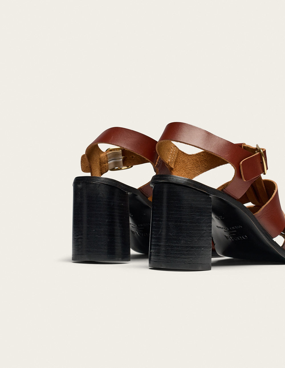 Sandalias Tacón Flango - Piel Caoba - Mujer