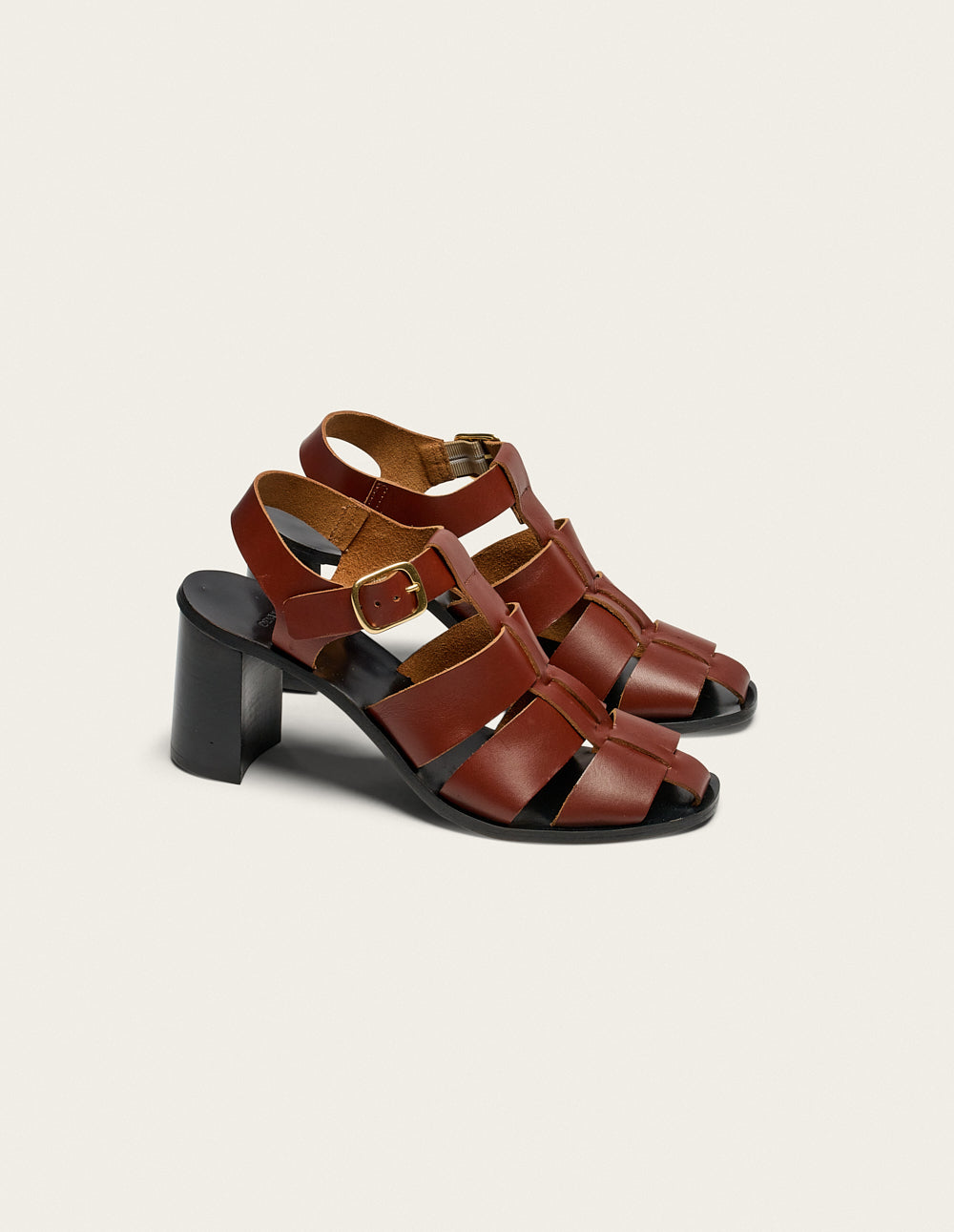 Sandalias Tacón Flango - Piel Caoba - Mujer