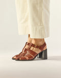 Sandalias Tacón Flango - Piel Caoba - Mujer