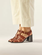 Sandalias Tacón Flango - Piel Caoba - Mujer