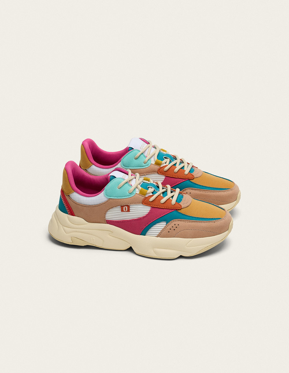 Nathanaelle Low Sneakers - Salmon Turquoise Mustard