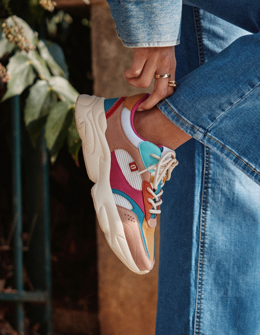 Nathanaelle Low Sneakers - Salmon Turquoise Mustard