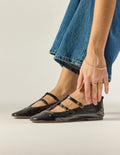 Ballerines Sira - Cuir Plissé Noir - Femme