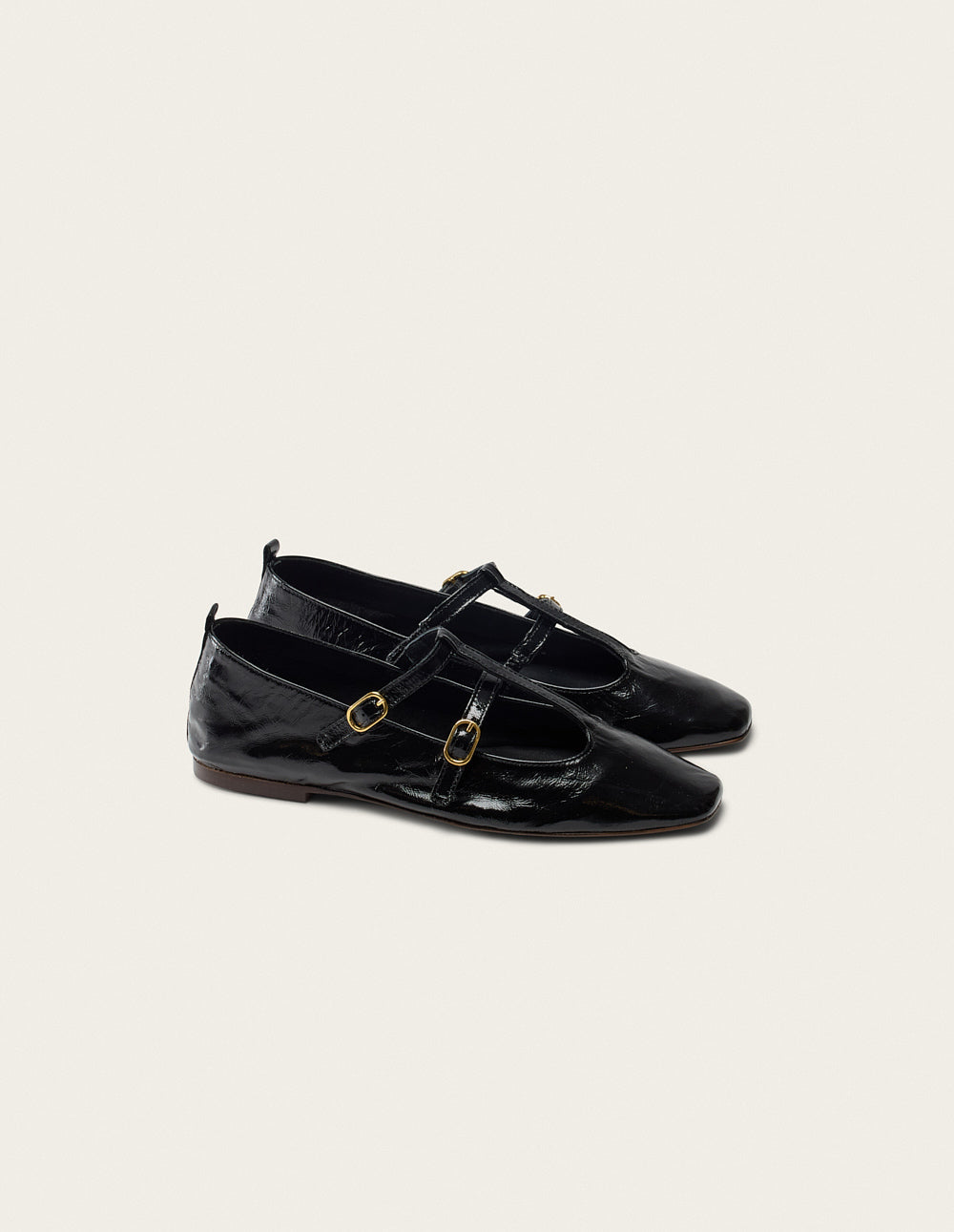 Ballerines Sira - Cuir Plissé Noir - Femme