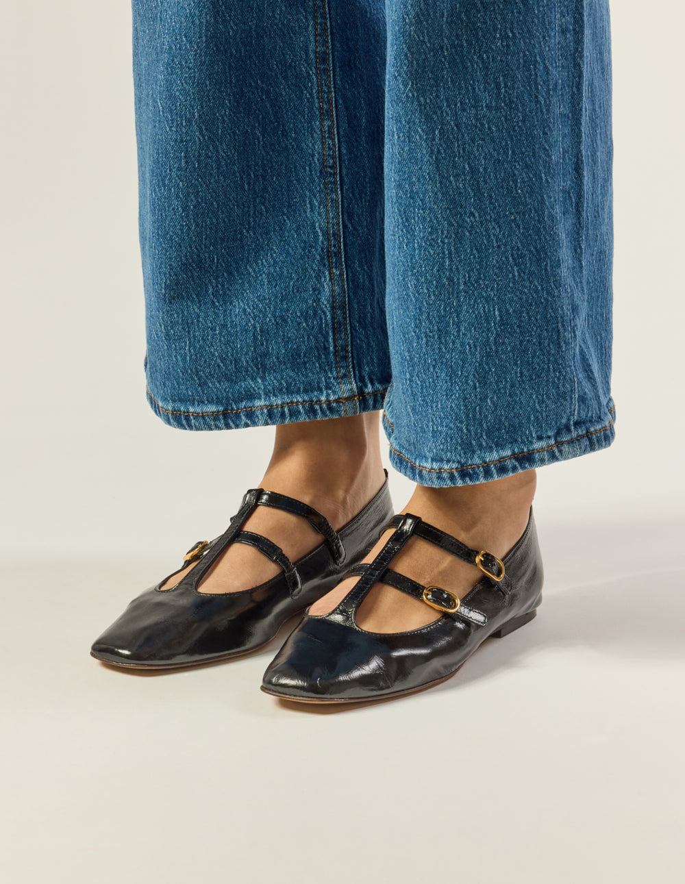 Ballerines Sira - Cuir Plissé Noir - Femme