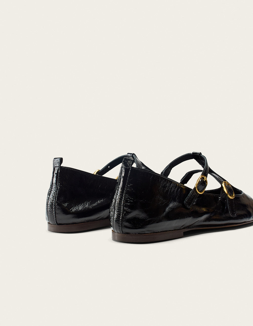 Ballerines Sira - Cuir Plissé Noir - Femme