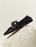 Tula Ballerina Flats - Black Pleated Leather