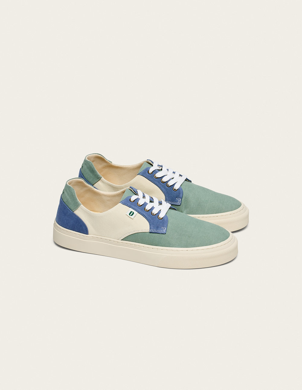 Baskets Basses Alexandre - Toile Vert Bleu Pétrole Écru - Homme