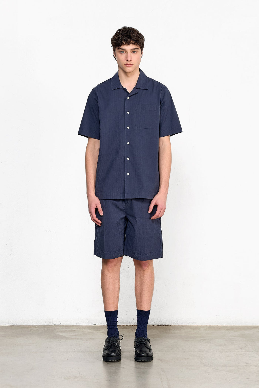 Chemise Manches Courtes Seersucker Navy