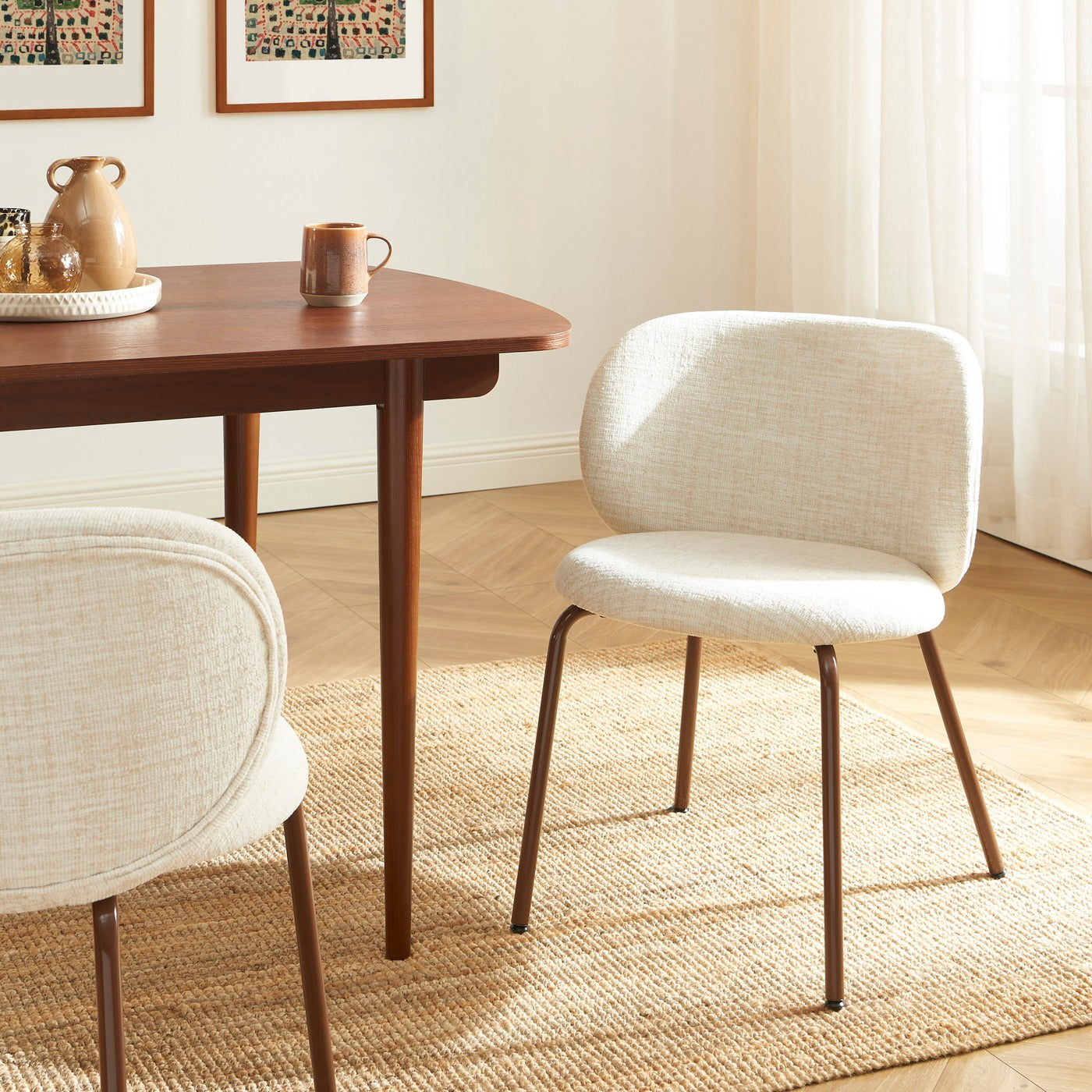 Serena - Lot De 2 Chaises - Tissu Chenille - Écru