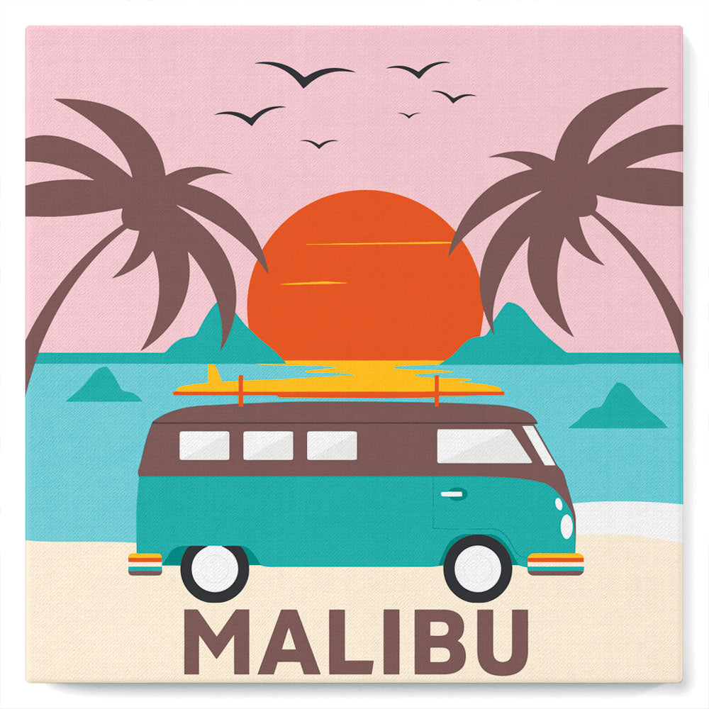 Mini pintura por números 20x20cm con marco Playa de Malibú