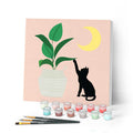 Mini pintura por números 20x20 cm con marco Gatito y planta a la luz de la luna