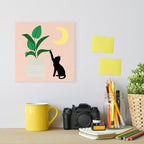 Mini pintura por números 20x20 cm con marco Gatito y planta a la luz de la luna