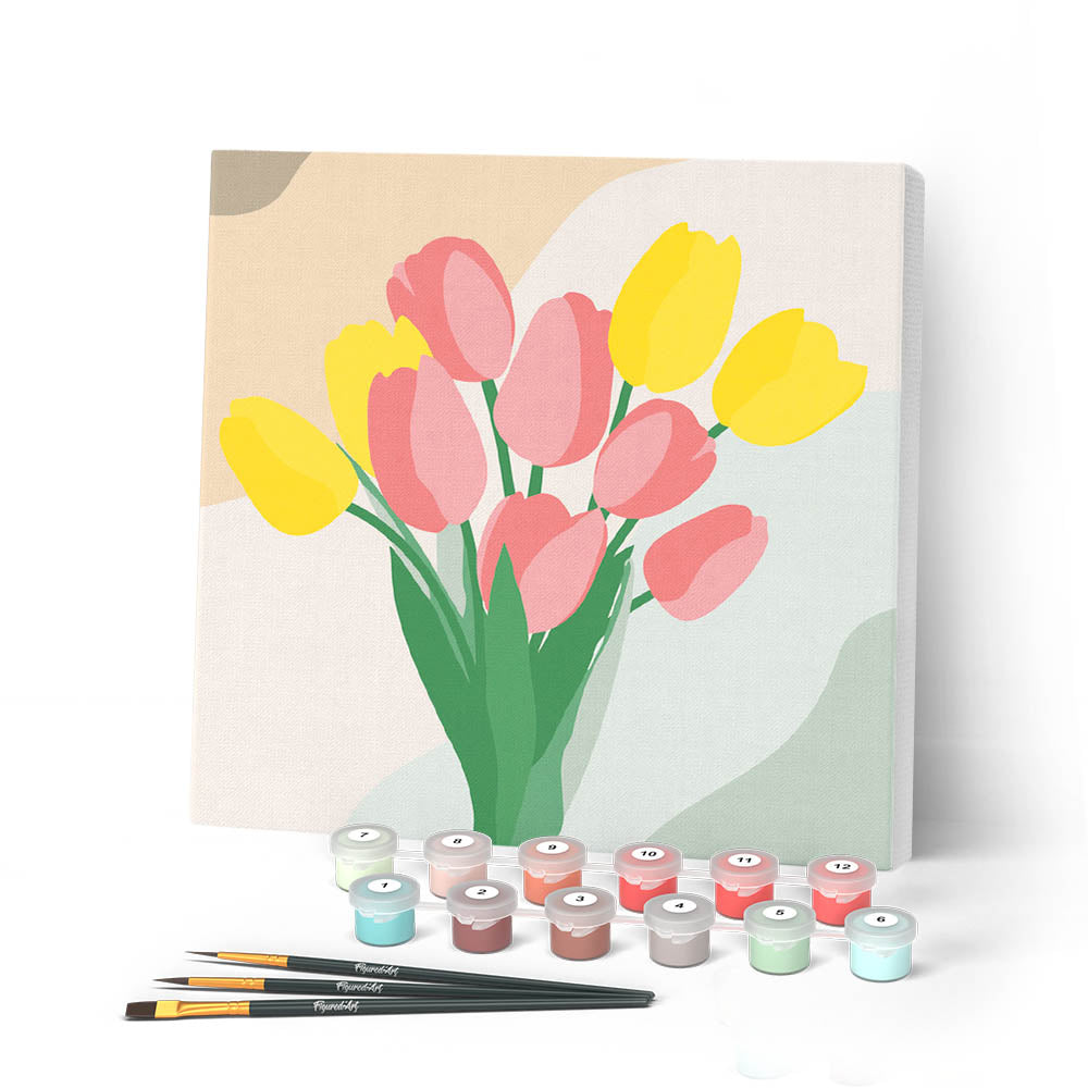 Mini Paint By Numbers 20X20Cm With Frame Tulip Bouquet