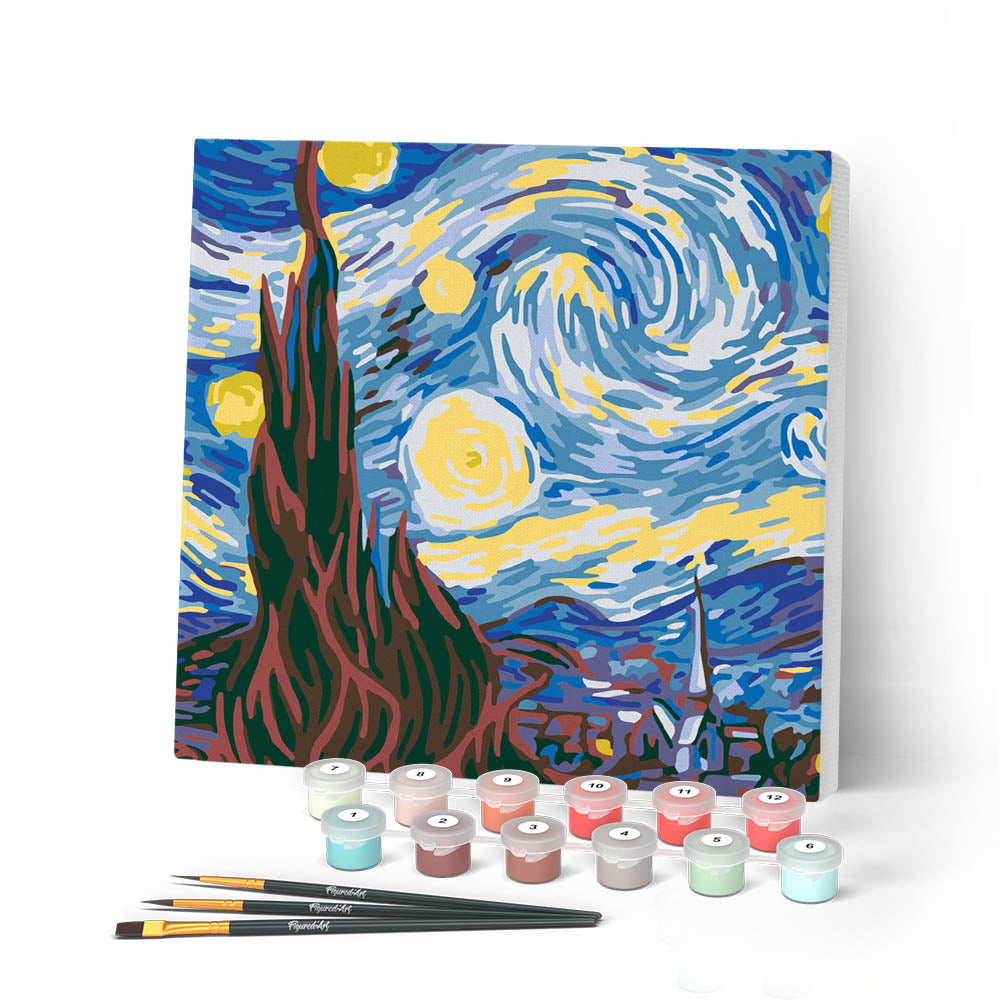 Mini pintura por números 20x20cm con marco Van Gogh Noche estrellada