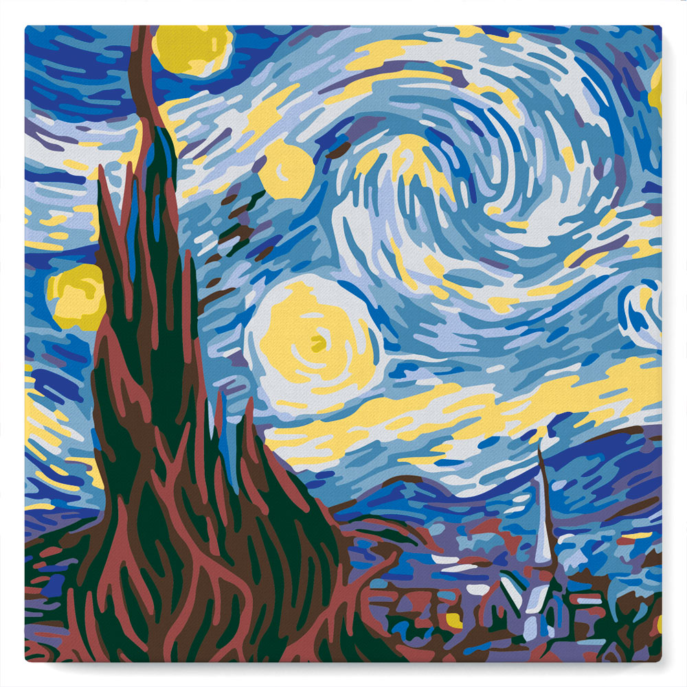 Mini pintura por números 20x20cm con marco Van Gogh Noche estrellada