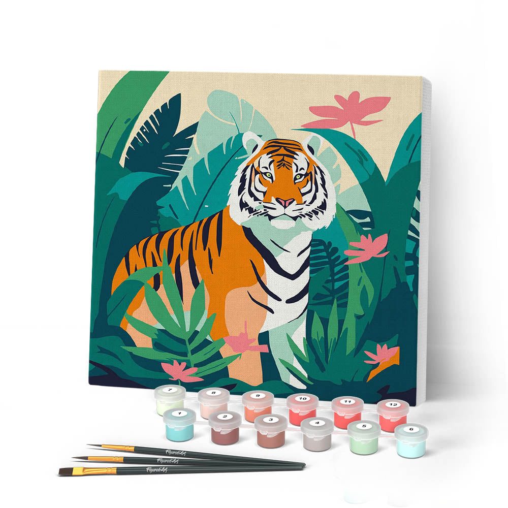 Mini Paint By Numbers 20X20Cm With Frame Tropical Bengal Tiger