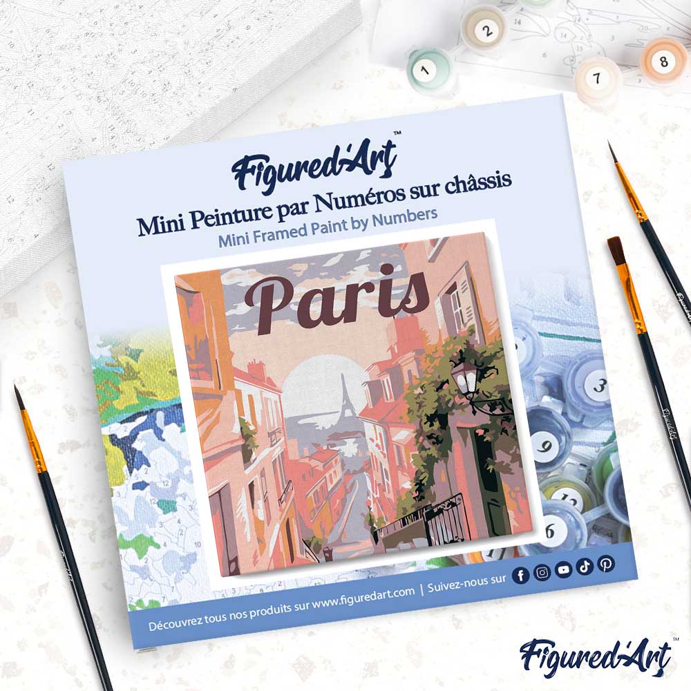 Mini pintura por números 20x20cm con marco Vista de París