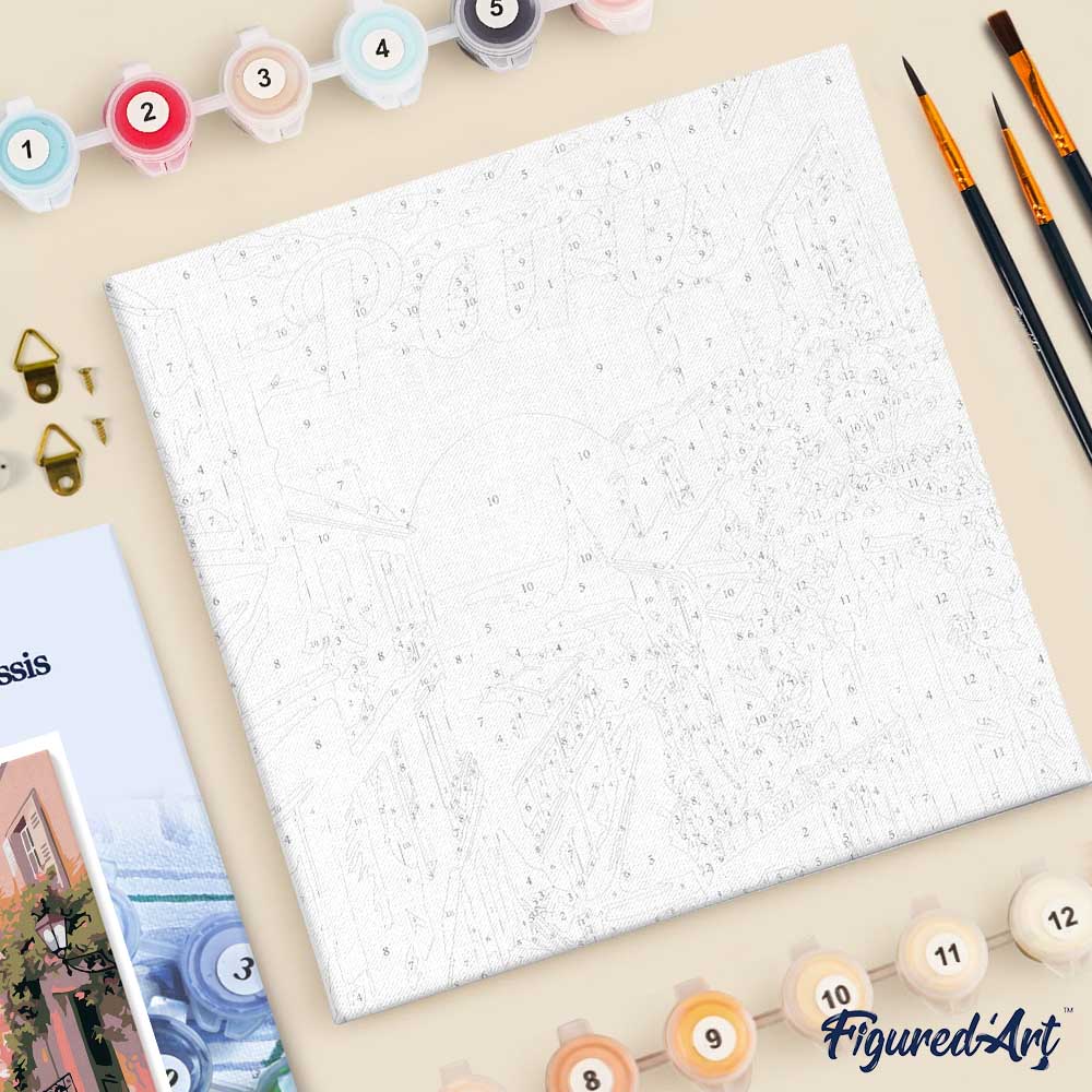 Mini pintura por números 20x20cm con marco Vista de París