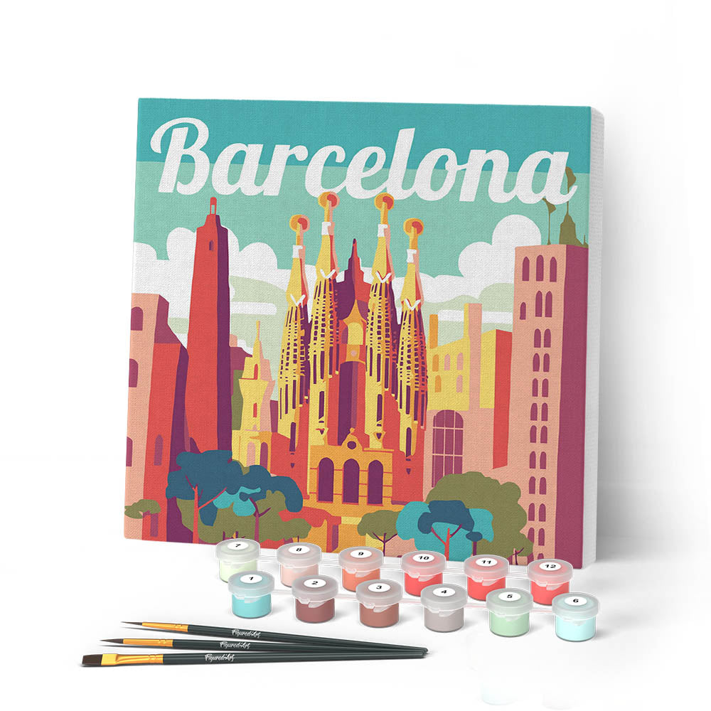 Mini pintura por números de 20x20 cm con marco Sagrada en Barcelona