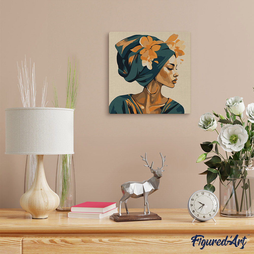 Mini Peinture Par Numéros 20X20Cm Avec Cadre Femme Au Turban Floral
