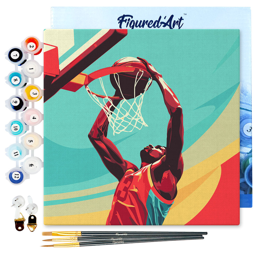 Mini Paint-By-Numbers 20X20Cm With Frame Basketball Sports Poster