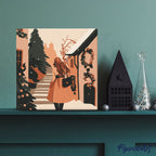 Mini Peinture Par Numéros 20X20Cm Avec Cadre Femme Dans Un Village Festif