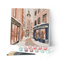 Mini pintura por números 20x20 cm con marco Callejón de Navidad nevado